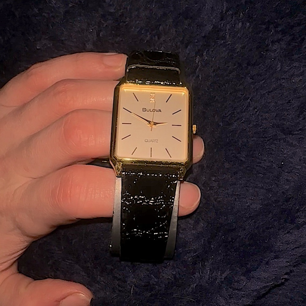 Bulova Quartz Vintage Watch Gold Frame With Stainless Steal Back